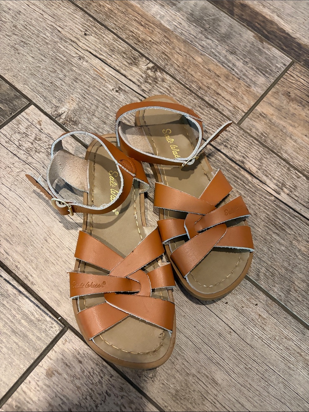Salt Water Sandals by Hoy Kids Tan Strappy Leather Sandals